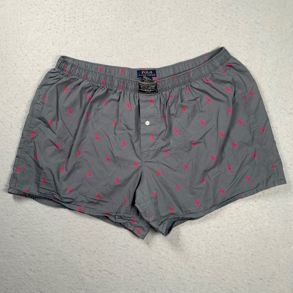 Polo Ralph Lauren Boxer Shorts Mens XL Gray Pony All Over Print Sleepwear Pajama